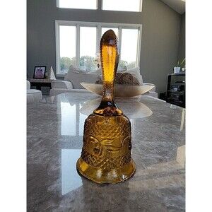 Amber Depression Glass Bell Diamond & Ribbon Pattern